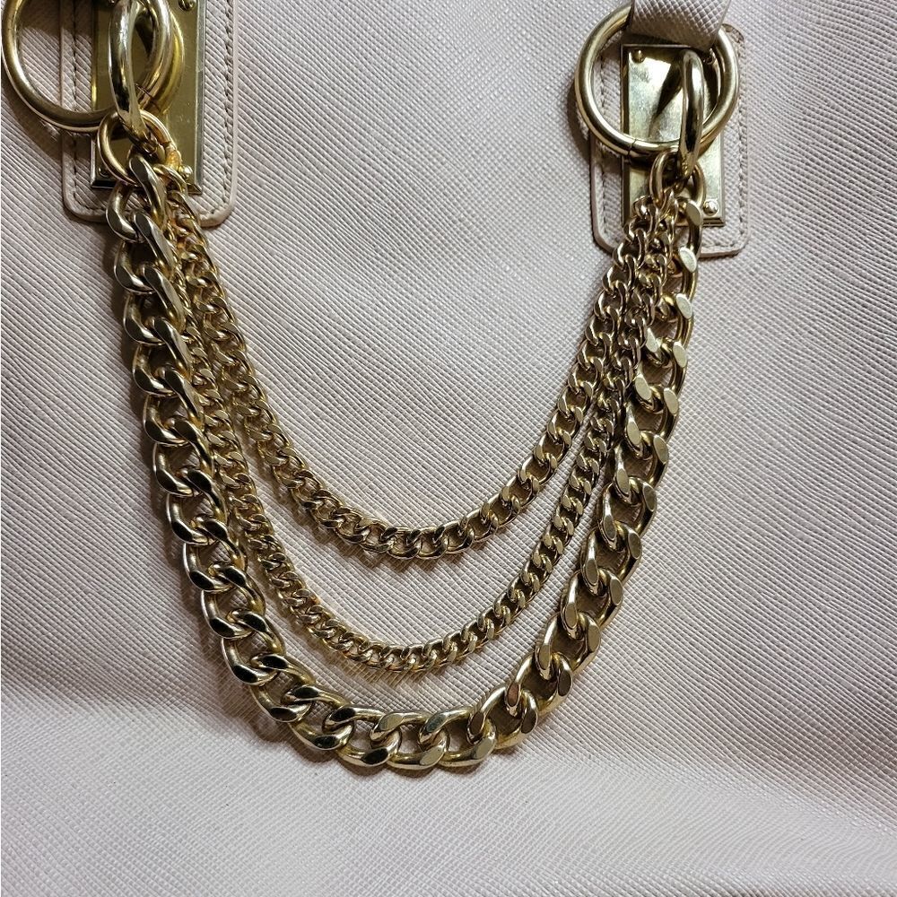 Just Fab Pink Faux Leather Large Tote Bag Gold Chain - Picture 3 of 7